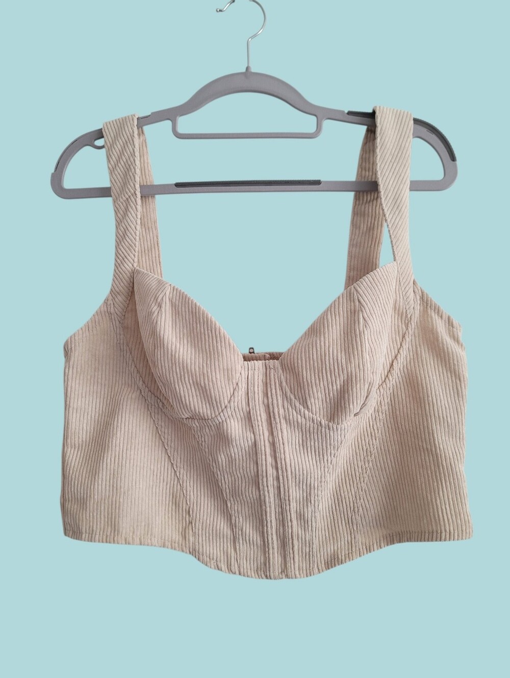 Corset Corduroy Bustier Top Ribbed Crop Tank Top Size Large